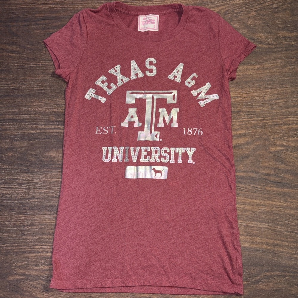 Victoria's Secret Pink Texas A&M Bling Short Sleeve Maroon T Shirt Women's Small